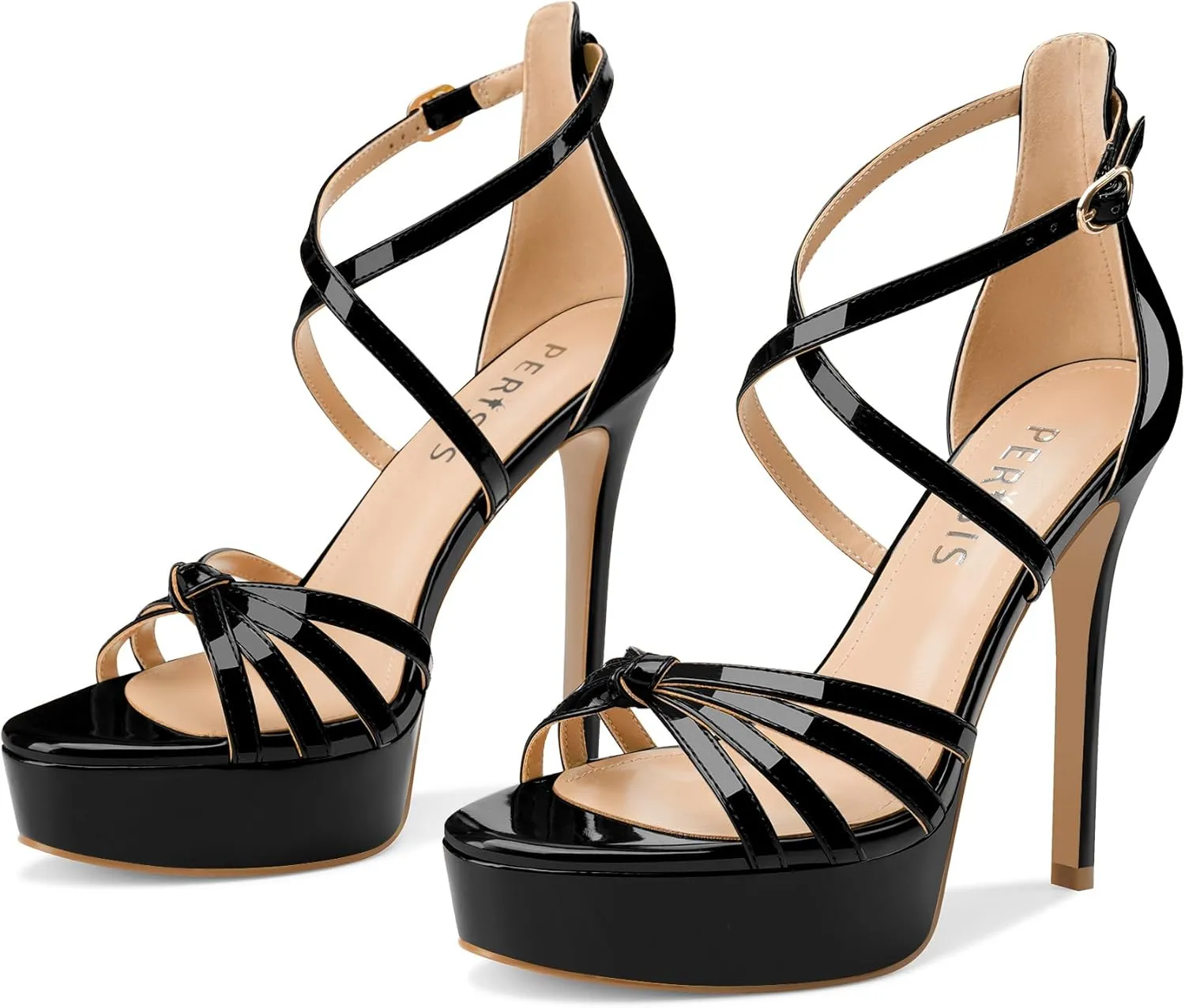 Women's Platform Stiletto Heels Cross Strap Open Peep Toe High Heel Sandals Ankle Strap Crisscross Dress Stilettos Summer Shoes for Ladies Sexy Fashion