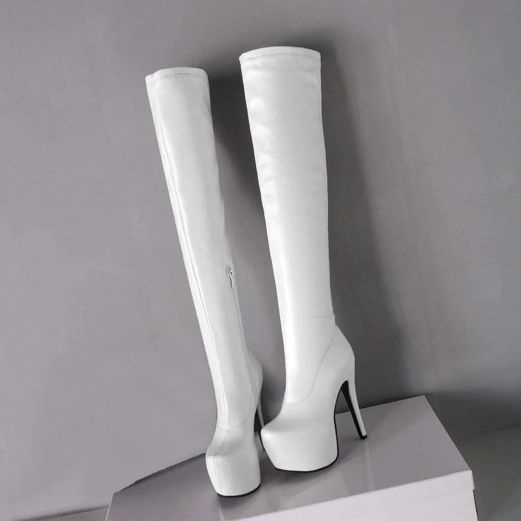 Womens Platform Thigh High Stiletto Heel Boots Round Toe Over The Knee Boots with Side Zipper