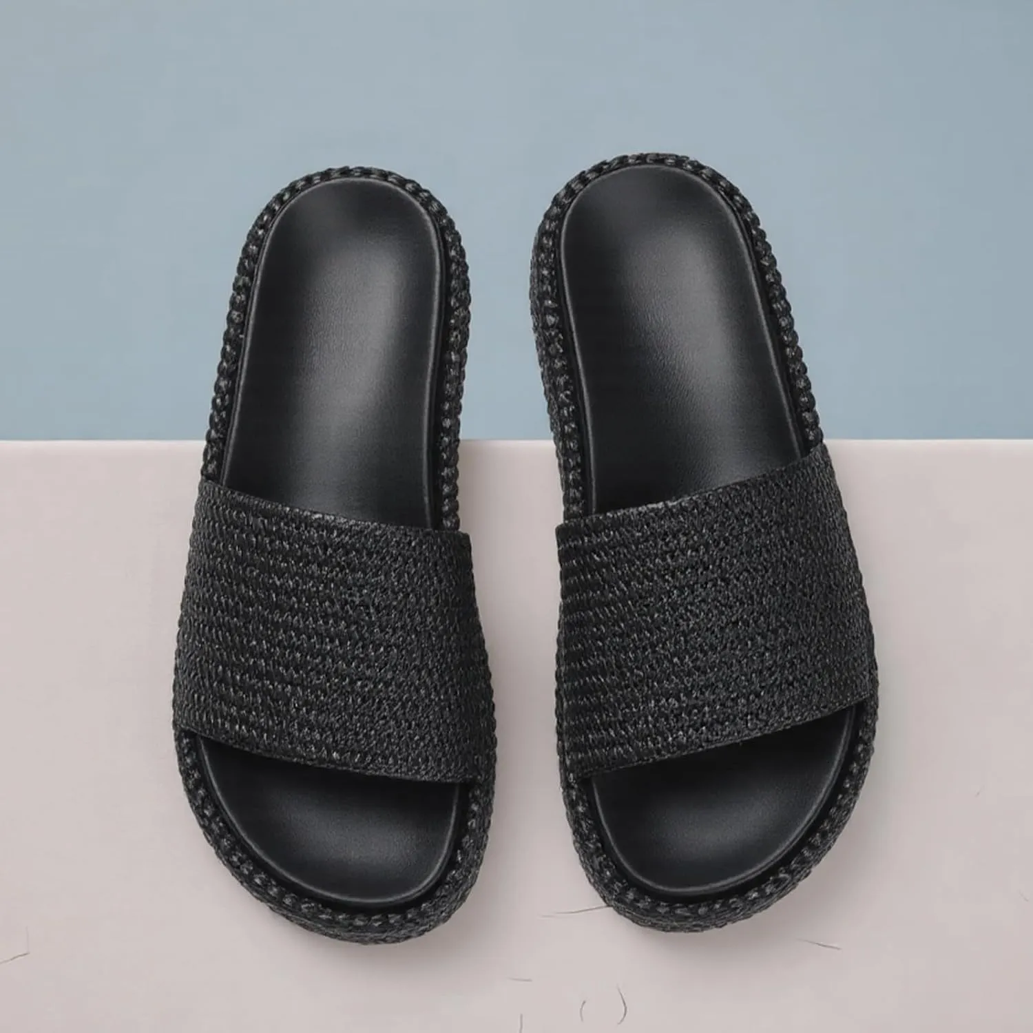 Women's Platform Wedge espadrille slides Summer Beach Cute Raffia Slip On Woven Dress Slides Open Toe Comfortable Resort Wear Trending 2025