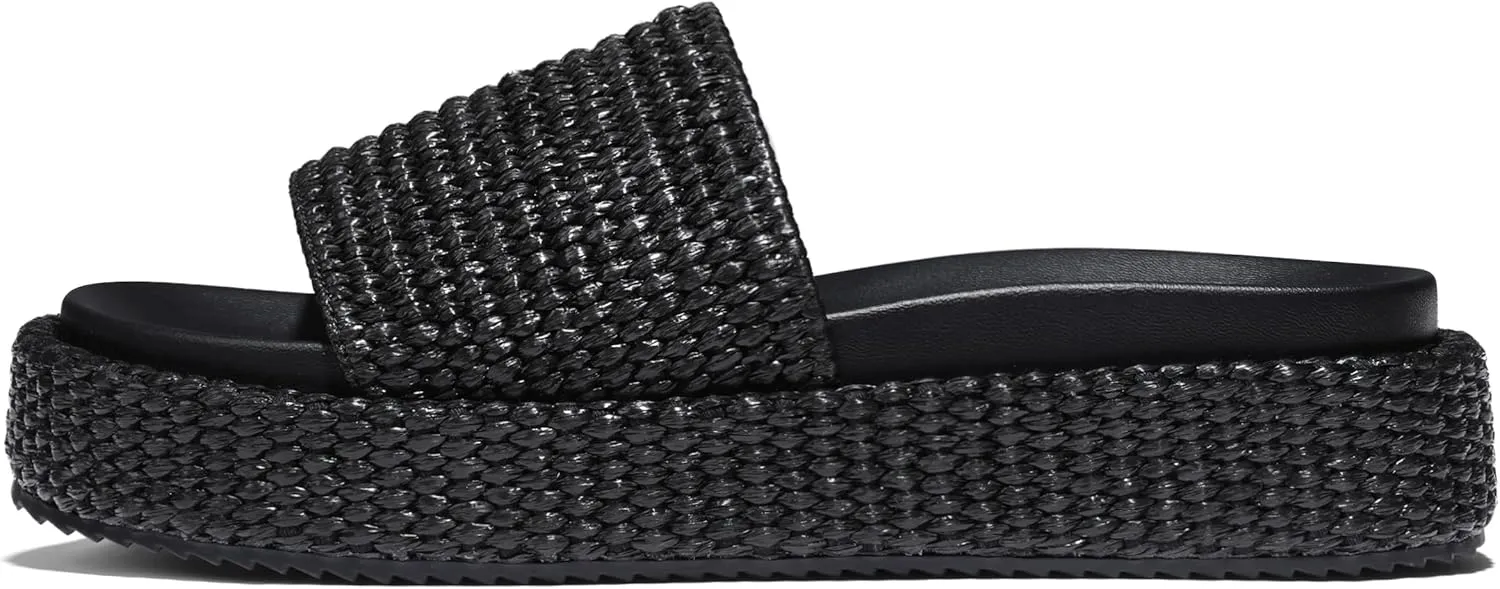 Women's Platform Wedge espadrille slides Summer Beach Cute Raffia Slip On Woven Dress Slides Open Toe Comfortable Resort Wear Trending 2025