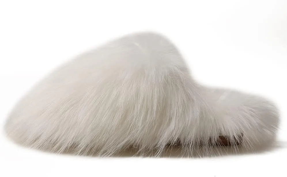 Women's Plush Faux Fur Slipper Slide Sandal Soft Furry Fuzzy Fluffy Lovely Indoor Outdoor Slip On Slippers Multicolor Winter House Shoes