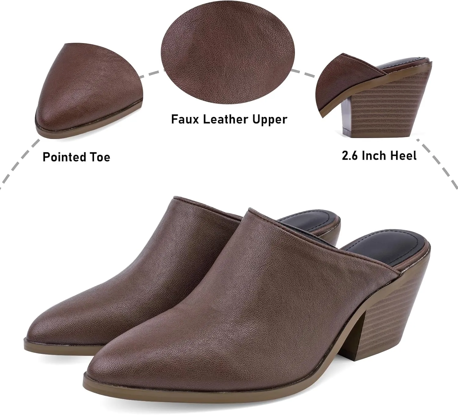 Women's Pumps Closed Pointed Toe Block Heel Mule Woven Leather Chunky Stacked Heeled Slip On Slippers Casual Comfortable Shoes