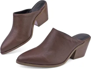 Women's Pumps Closed Pointed Toe Block Heel Mule Woven Leather Chunky Stacked Heeled Slip On Slippers Casual Comfortable Shoes