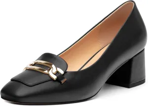 Women's Pumps Low Chunky Block Heel Square Toe Slip On Comfortable Dress Shoes for Work Office Casual