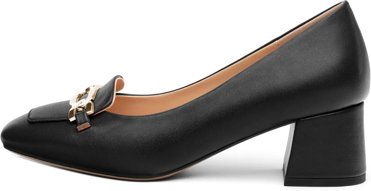 Women's Pumps Low Chunky Block Heel Square Toe Slip On Comfortable Dress Shoes for Work Office Casual