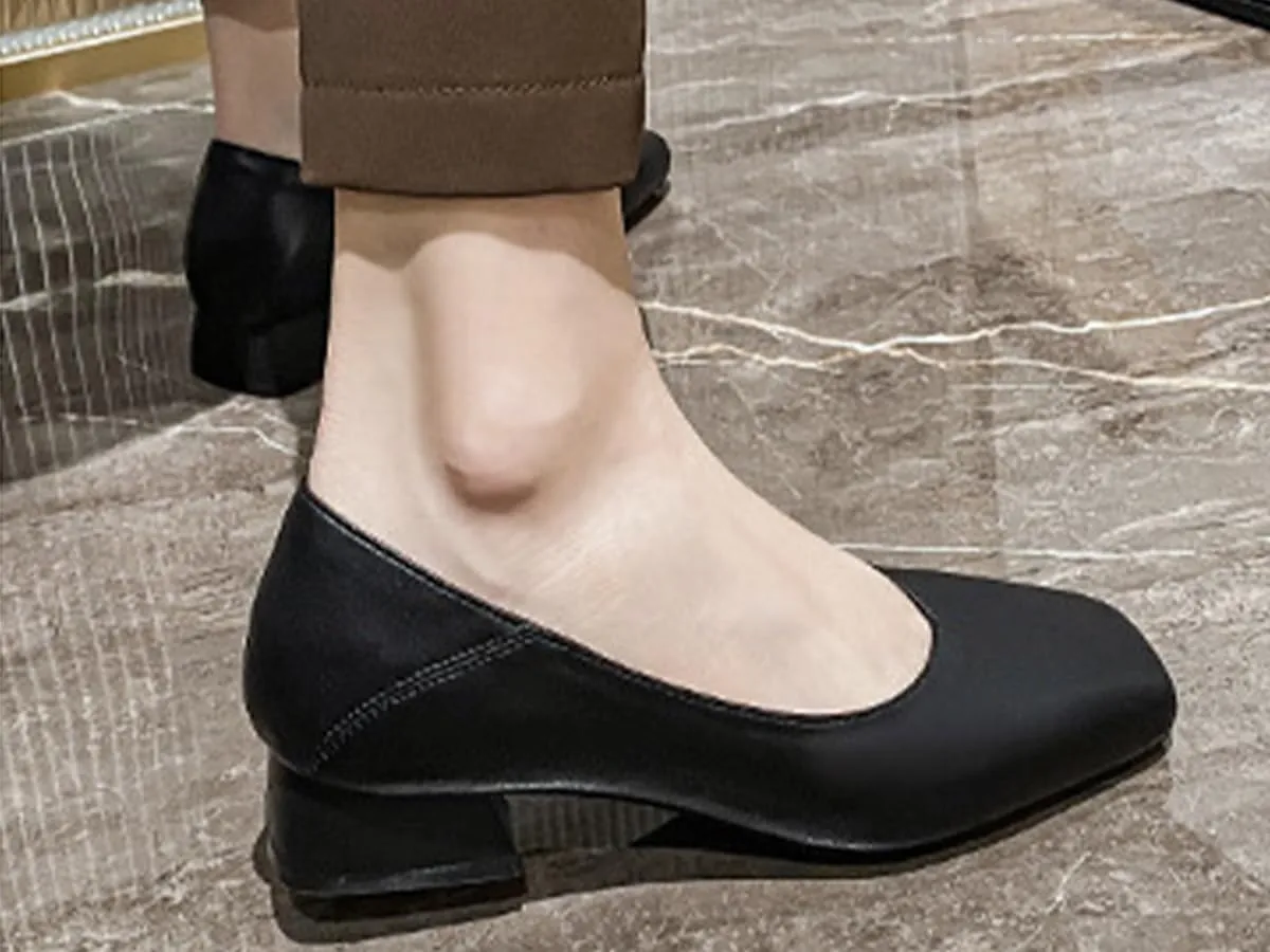 Women's Pumps Shoes Platform Low Heels Square Toe Chunky Heels Leather Solid Granny Walk Shoes Mid Heel Closed Toe Block Heels Soft-Soled Slip Ons Loafer Anti-slip Dress Shoes Casual Office Party