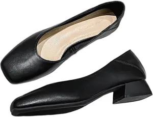 Women's Pumps Shoes Platform Low Heels Square Toe Chunky Heels Leather Solid Granny Walk Shoes Mid Heel Closed Toe Block Heels Soft-Soled Slip Ons Loafer Anti-slip Dress Shoes Casual Office Party