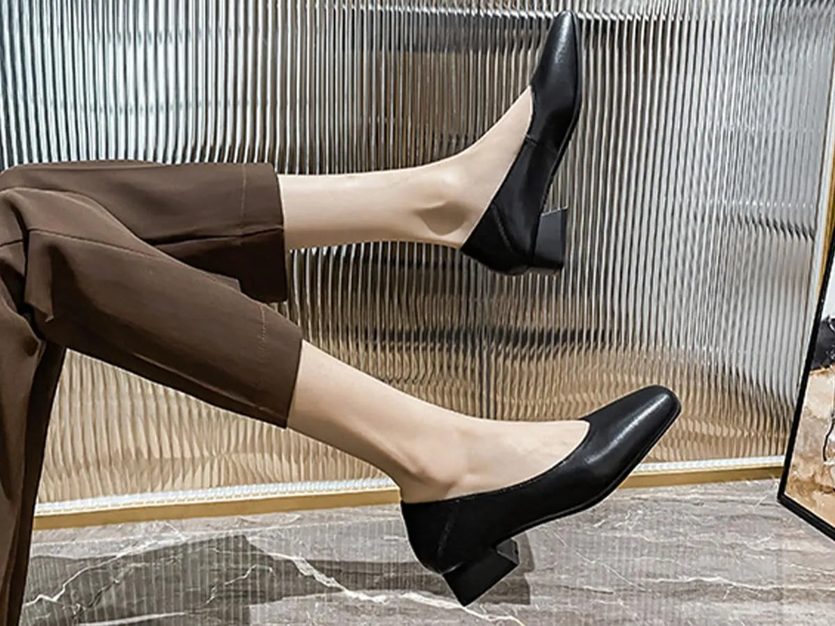 Women's Pumps Shoes Platform Low Heels Square Toe Chunky Heels Leather Solid Granny Walk Shoes Mid Heel Closed Toe Block Heels Soft-Soled Slip Ons Loafer Anti-slip Dress Shoes Casual Office Party