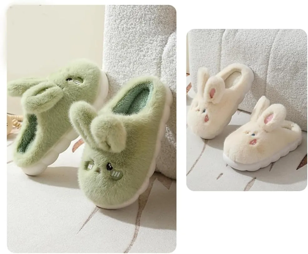 Women's Rabbit Plush Slippers - Warm, Comfortable, Anti-Slip, Thick Sole, Soft Cotton, Perfect for Winter