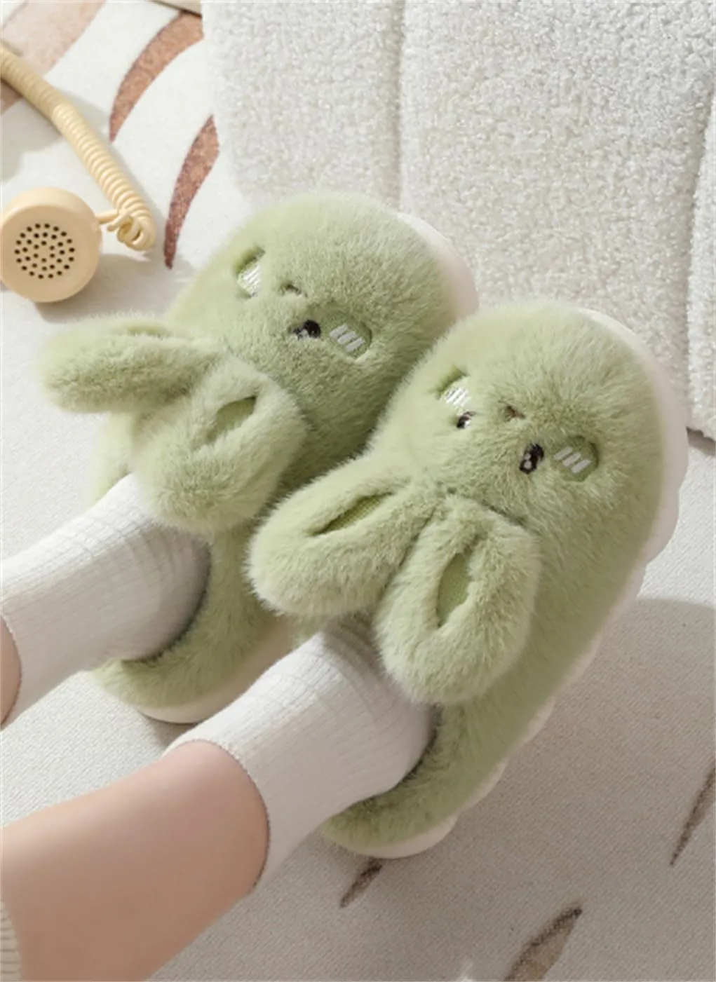 Women's Rabbit Plush Slippers - Warm, Comfortable, Anti-Slip, Thick Sole, Soft Cotton, Perfect for Winter