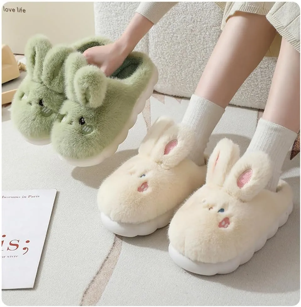 Women's Rabbit Plush Slippers - Warm, Comfortable, Anti-Slip, Thick Sole, Soft Cotton, Perfect for Winter