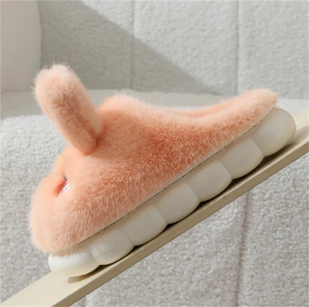 Women's Rabbit Plush Slippers - Warm, Comfortable, Anti-Slip, Thick Sole, Soft Cotton, Perfect for Winter