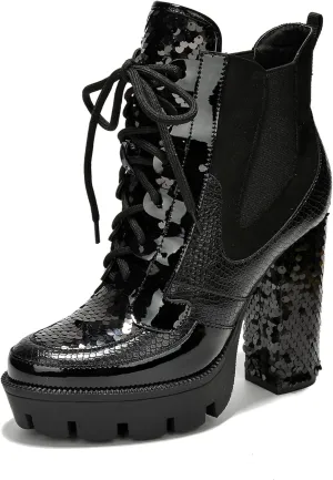 Women's Rhinestone Cowboy Booties - Western Ankle Boots with Pointed Toe, Block Heel & Lace-Up Design for Casual Dress or Party | Stylish Comfortable Short Booties (Nell)