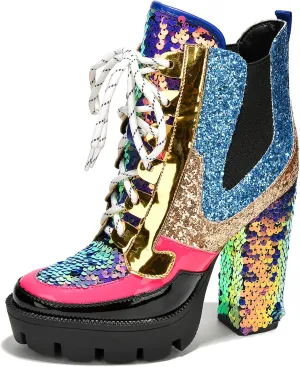 Women's Rhinestone Cowboy Booties - Western Ankle Boots with Pointed Toe, Block Heel & Lace-Up Design for Casual Dress or Party | Stylish Comfortable Short Booties (Nell)