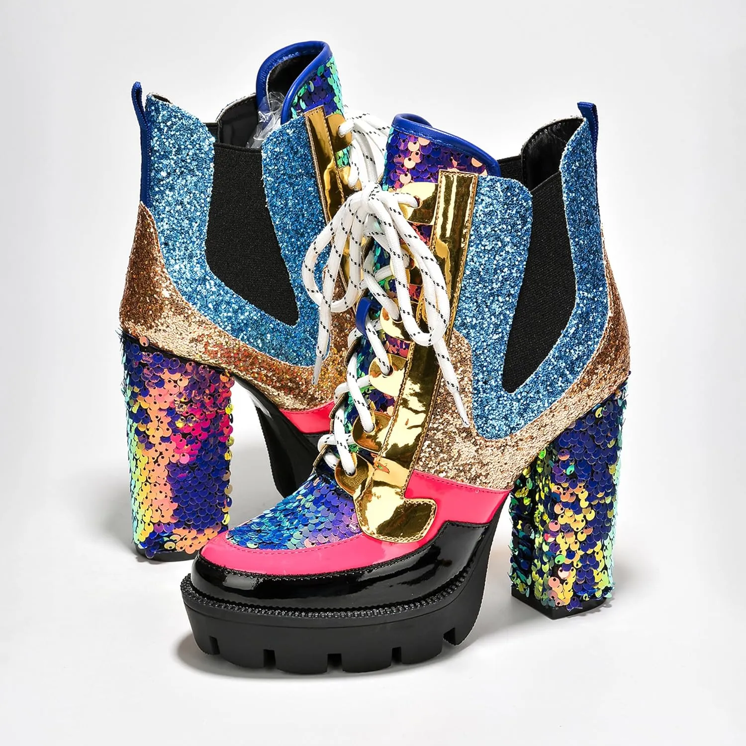 Women's Rhinestone Cowboy Booties - Western Ankle Boots with Pointed Toe, Block Heel & Lace-Up Design for Casual Dress or Party | Stylish Comfortable Short Booties (Nell)