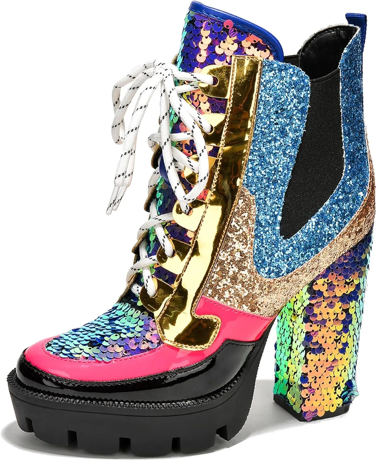 Women's Rhinestone Cowboy Booties - Western Ankle Boots with Pointed Toe, Block Heel & Lace-Up Design for Casual Dress or Party | Stylish Comfortable Short Booties (Nell)