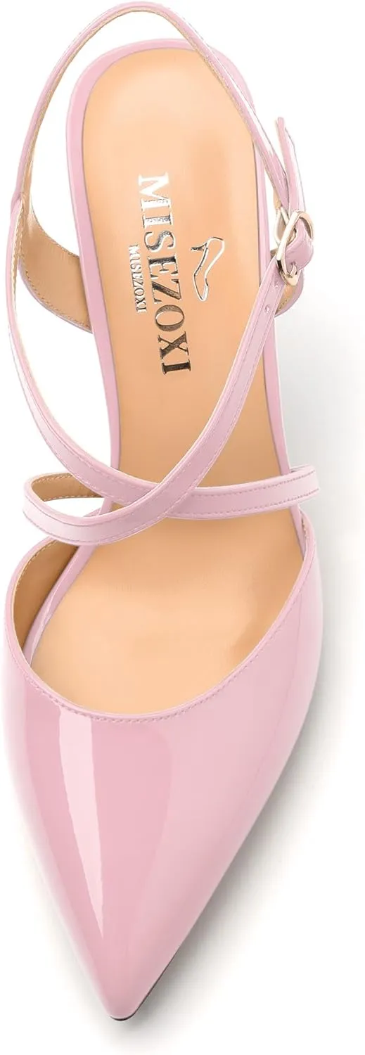 Womens Sandals, High Spool Heels Pointed Toe Sandals, Crossover Strap Kitten Heel Sandals, Closed Toe Slingback Crisscross Straps Party Dress Shoes 3.3"