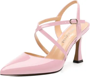 Womens Sandals, High Spool Heels Pointed Toe Sandals, Crossover Strap Kitten Heel Sandals, Closed Toe Slingback Crisscross Straps Party Dress Shoes 3.3"