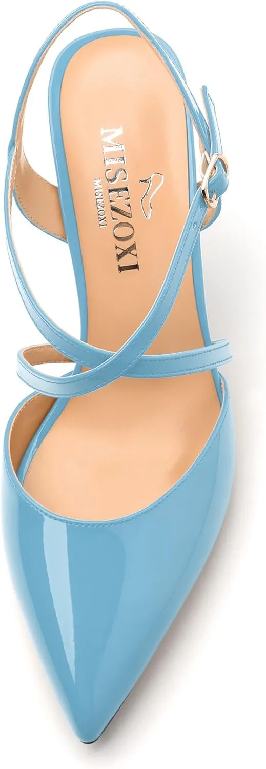 Womens Sandals, High Spool Heels Pointed Toe Sandals, Crossover Strap Kitten Heel Sandals, Closed Toe Slingback Crisscross Straps Party Dress Shoes 3.3"