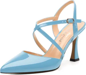 Womens Sandals, High Spool Heels Pointed Toe Sandals, Crossover Strap Kitten Heel Sandals, Closed Toe Slingback Crisscross Straps Party Dress Shoes 3.3"
