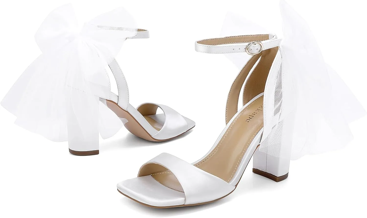 Women's Satin Wedding White Bow Heels for Women Block Chunky White Heels Wedding Shoes for Bride White Dress Shoes for Women White Wedge Heel Bow