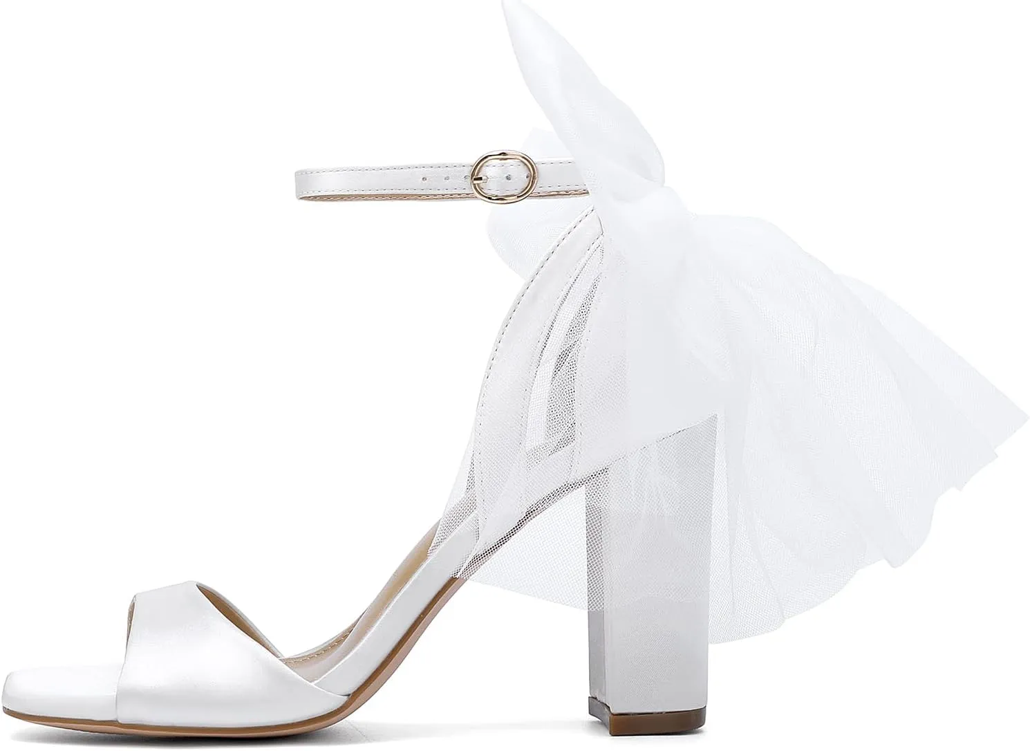 Women's Satin Wedding White Bow Heels for Women Block Chunky White Heels Wedding Shoes for Bride White Dress Shoes for Women White Wedge Heel Bow