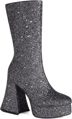 Women's Sexy Chunky Glitter Ankle Boots, Side Zipper High Heel Sparkly Sequin Platform Booties, Shiny Bling Fashion Dress Combat Boot