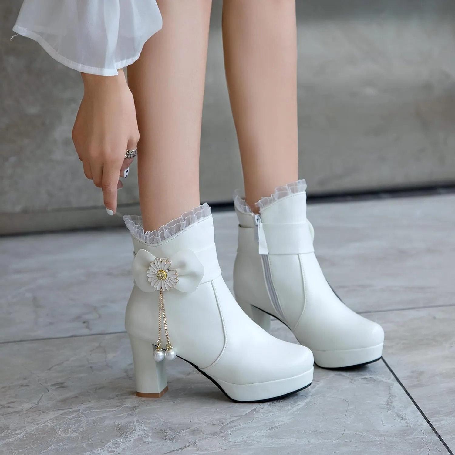 Women's Sexy Side Zipper Chunky Ankle Boots, Cute Block Heeled Platform Booties, Comfortable Dress Fashion Combat Shoes