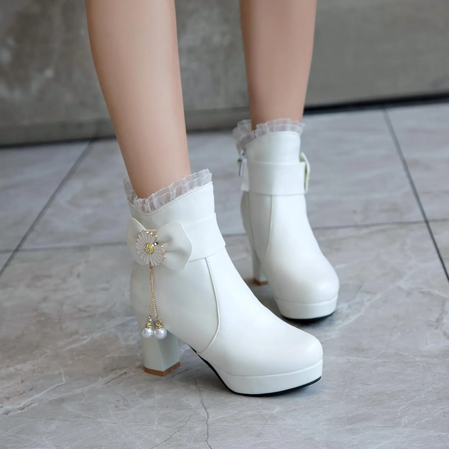 Women's Sexy Side Zipper Chunky Ankle Boots, Cute Block Heeled Platform Booties, Comfortable Dress Fashion Combat Shoes