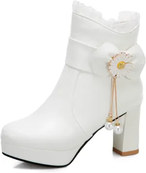 Women's Sexy Side Zipper Chunky Ankle Boots, Cute Block Heeled Platform Booties, Comfortable Dress Fashion Combat Shoes