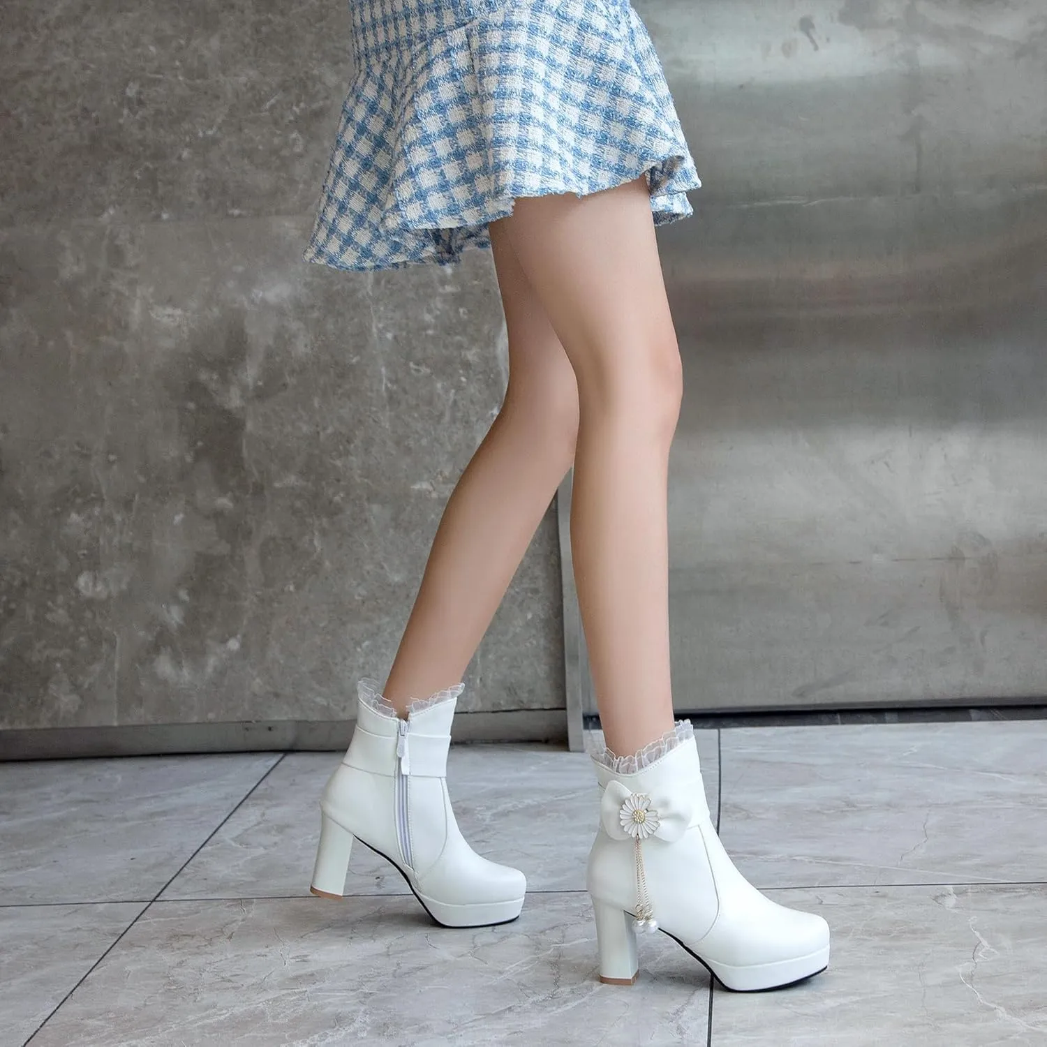Women's Sexy Side Zipper Chunky Ankle Boots, Cute Block Heeled Platform Booties, Comfortable Dress Fashion Combat Shoes