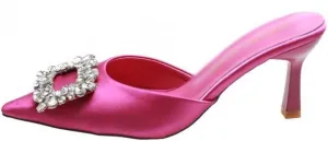 Women's Shoes with Diamond Square Buckle Pointed Toe Semi Trailer Thin Heel Sandals and Slippers