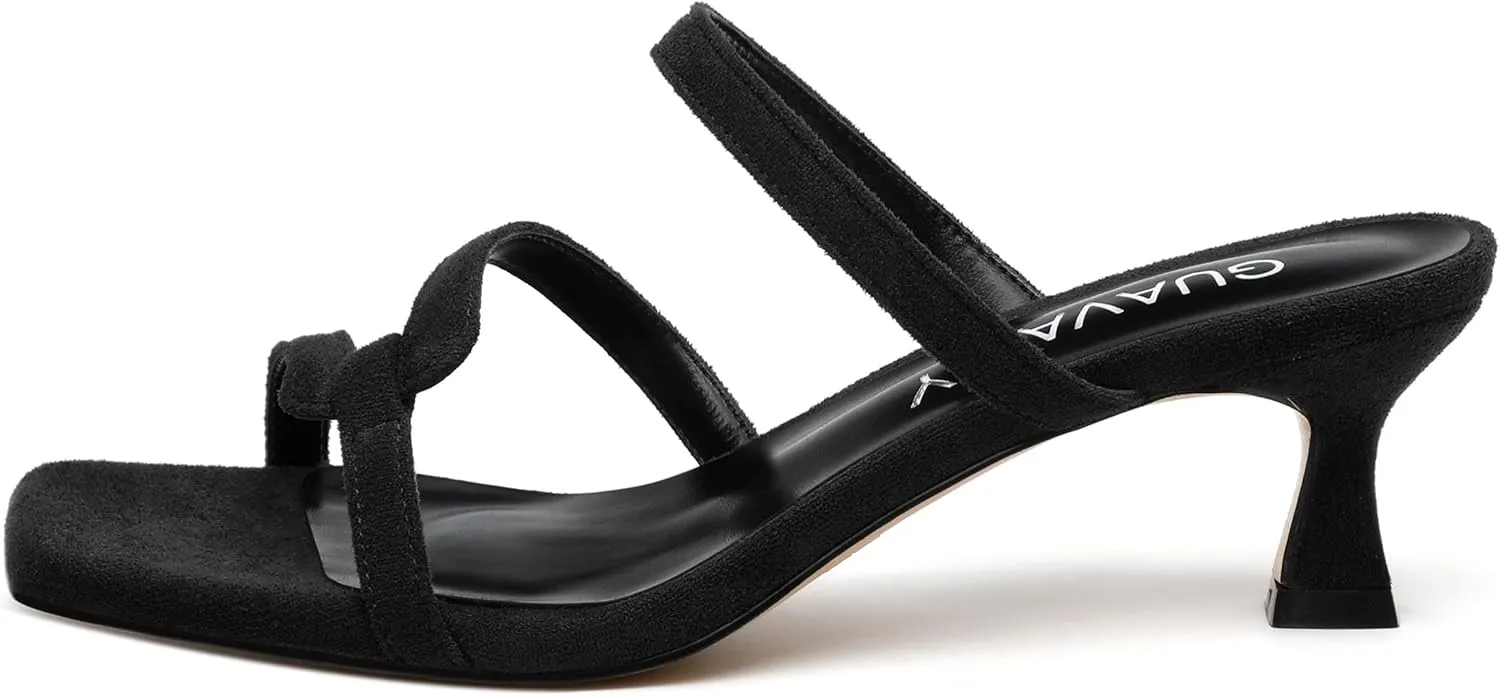Womens Slide Sandals, Square Open Toe Low Heels Sandals, Fashion Solid Faux Suede Heeled Sandals for Women