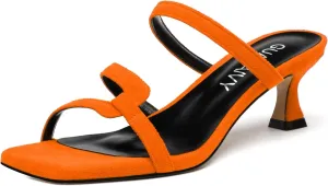 Womens Slide Sandals, Square Open Toe Low Heels Sandals, Fashion Solid Faux Suede Heeled Sandals for Women