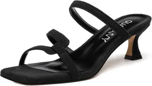 Womens Slide Sandals, Square Open Toe Low Heels Sandals, Fashion Solid Faux Suede Heeled Sandals for Women