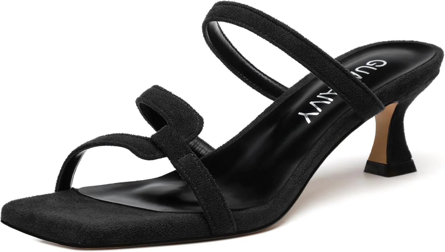 Womens Slide Sandals, Square Open Toe Low Heels Sandals, Fashion Solid Faux Suede Heeled Sandals for Women