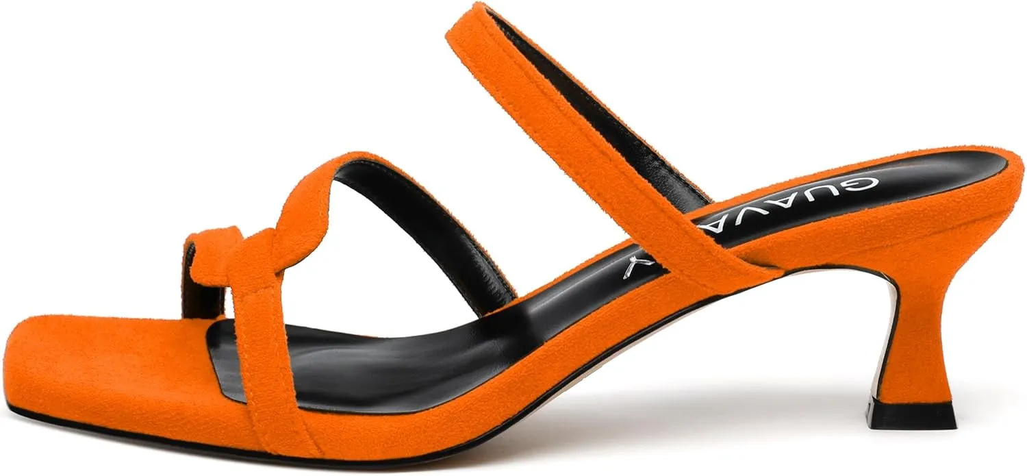 Womens Slide Sandals, Square Open Toe Low Heels Sandals, Fashion Solid Faux Suede Heeled Sandals for Women
