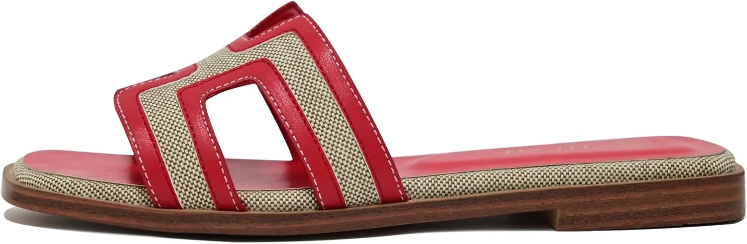 Women's Slide Sandals Wide Width Flats Slip-On Open Toe Memory Foam Comfort for Walking, Beach & Casual - Anti-Slip Sole