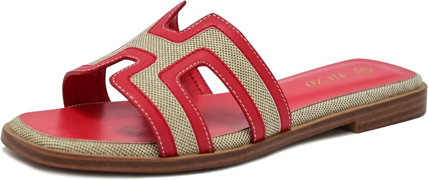 Women's Slide Sandals Wide Width Flats Slip-On Open Toe Memory Foam Comfort for Walking, Beach & Casual - Anti-Slip Sole
