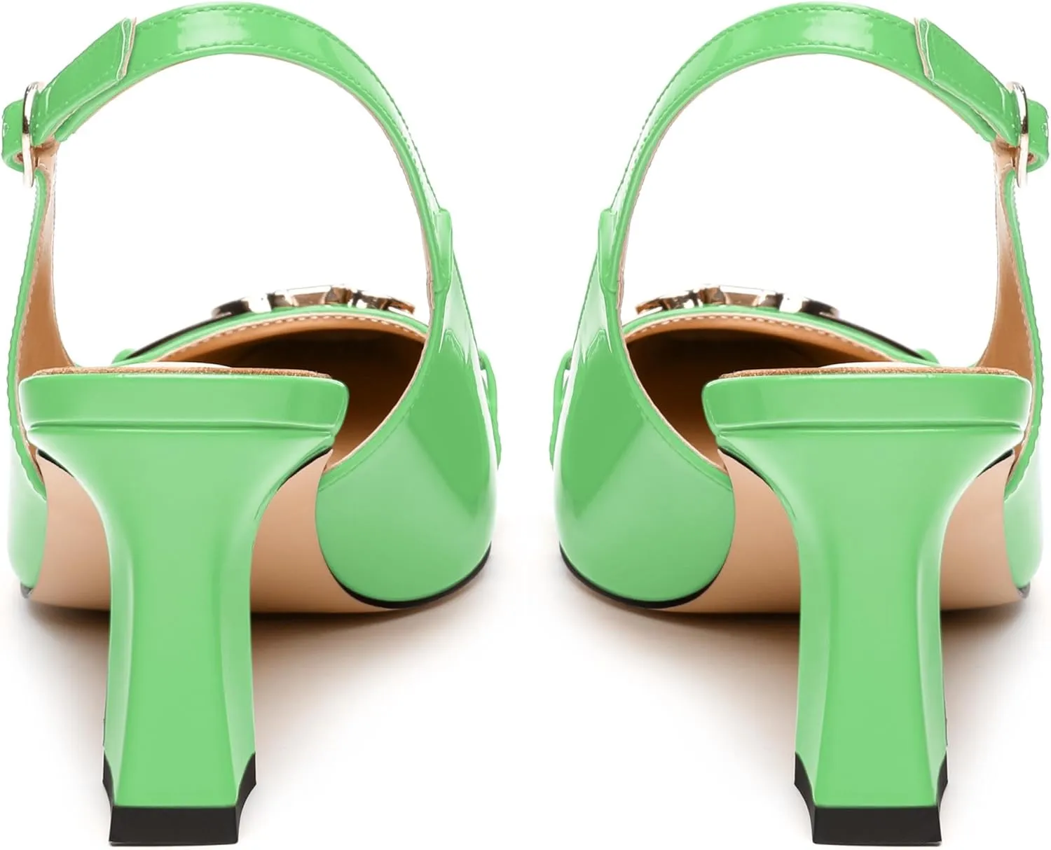 Womens Slingback Pumps, Small Square Toe and Chunky Heel Pumps with Metal Buckle, Leather Insole Comfort Slingbakc Daily Work Pumps 2.5"