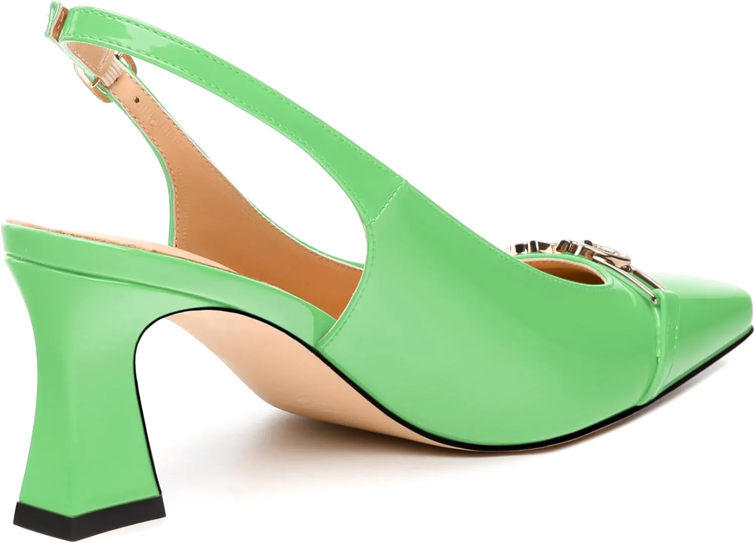 Womens Slingback Pumps, Small Square Toe and Chunky Heel Pumps with Metal Buckle, Leather Insole Comfort Slingbakc Daily Work Pumps 2.5"