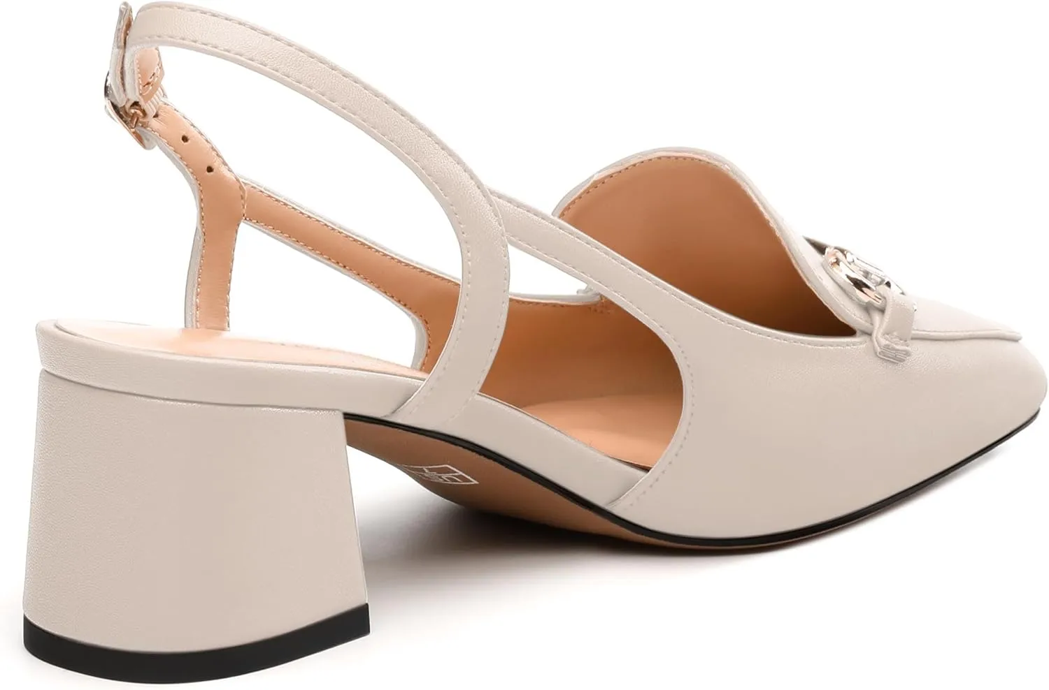 Womens Slingback Pumps, Square Toe Mid Block Heel Slingbacks for Women, Chunky Heel Pumps with Metal Buckle 2"