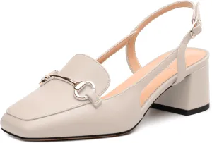 Womens Slingback Pumps, Square Toe Mid Block Heel Slingbacks for Women, Chunky Heel Pumps with Metal Buckle 2"