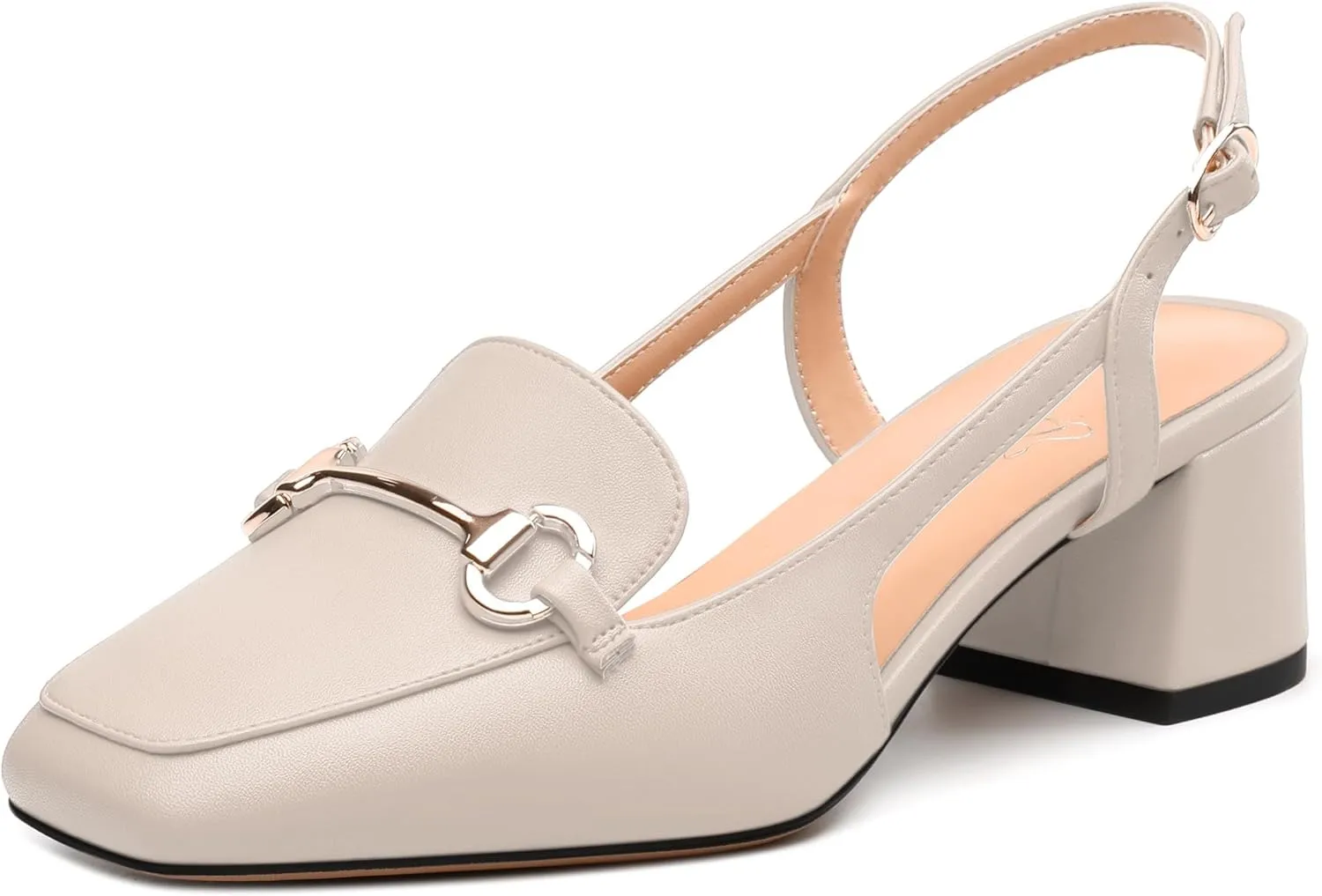 Womens Slingback Pumps, Square Toe Mid Block Heel Slingbacks for Women, Chunky Heel Pumps with Metal Buckle 2"
