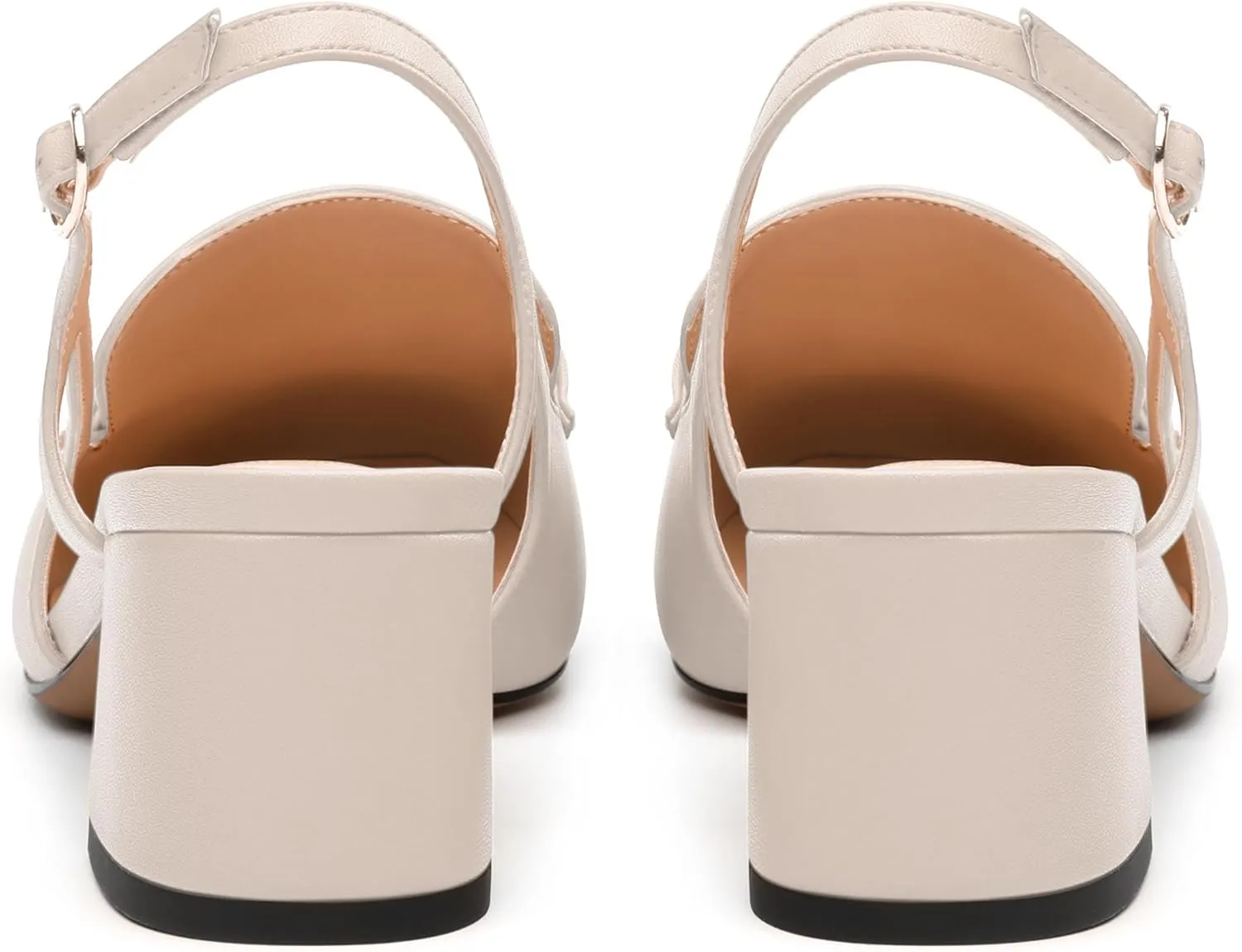 Womens Slingback Pumps, Square Toe Mid Block Heel Slingbacks for Women, Chunky Heel Pumps with Metal Buckle 2"