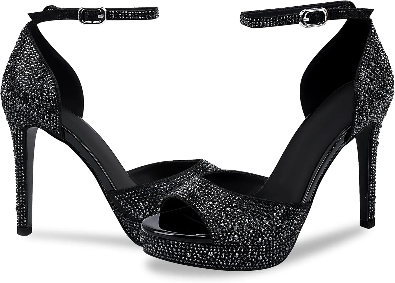 Women’s Sparkly Rhinestone Platform High Heel Sandals - Open Toe Stiletto Heel Dress Shoes for Party Wedding Club Night