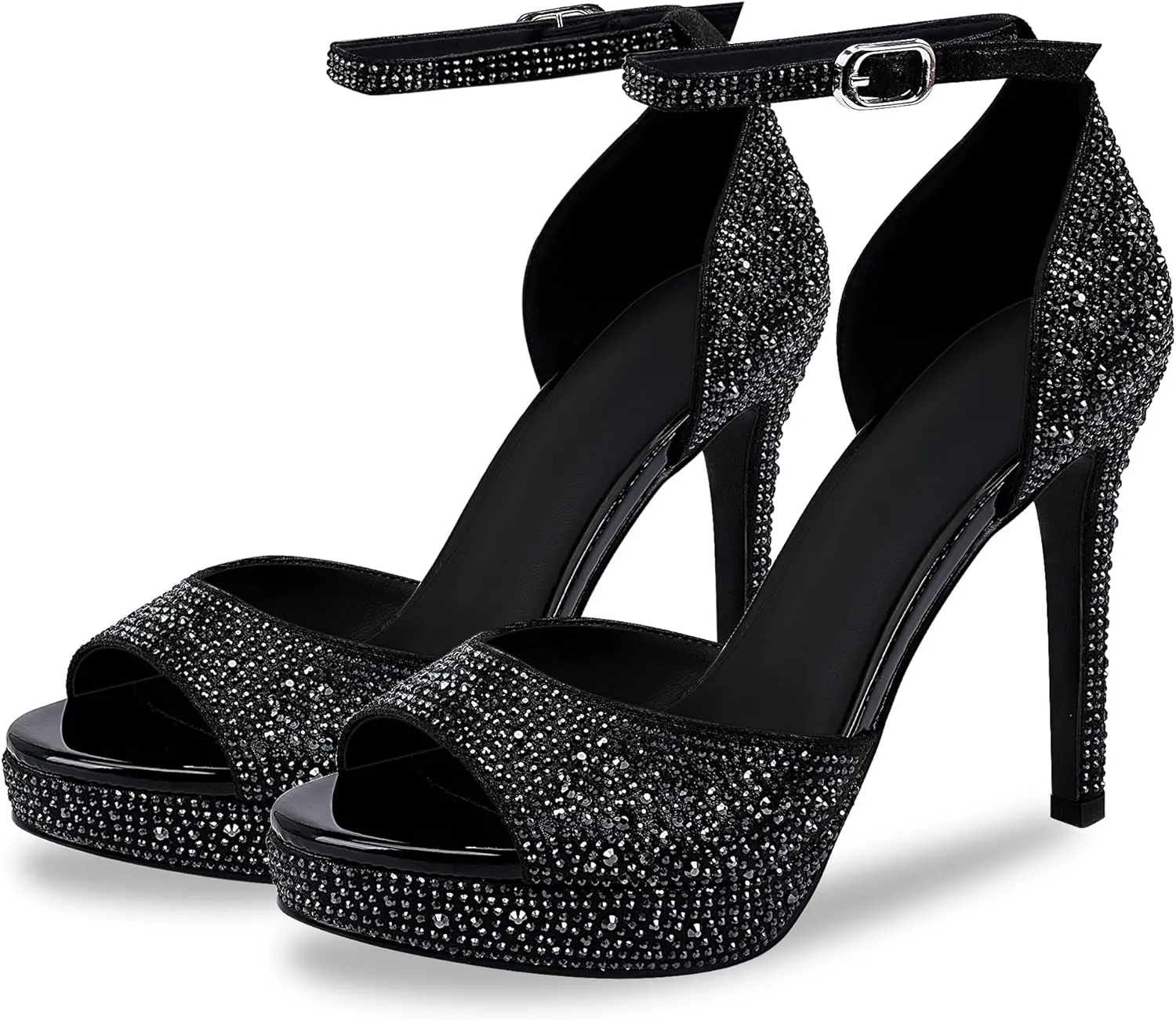 Women’s Sparkly Rhinestone Platform High Heel Sandals - Open Toe Stiletto Heel Dress Shoes for Party Wedding Club Night