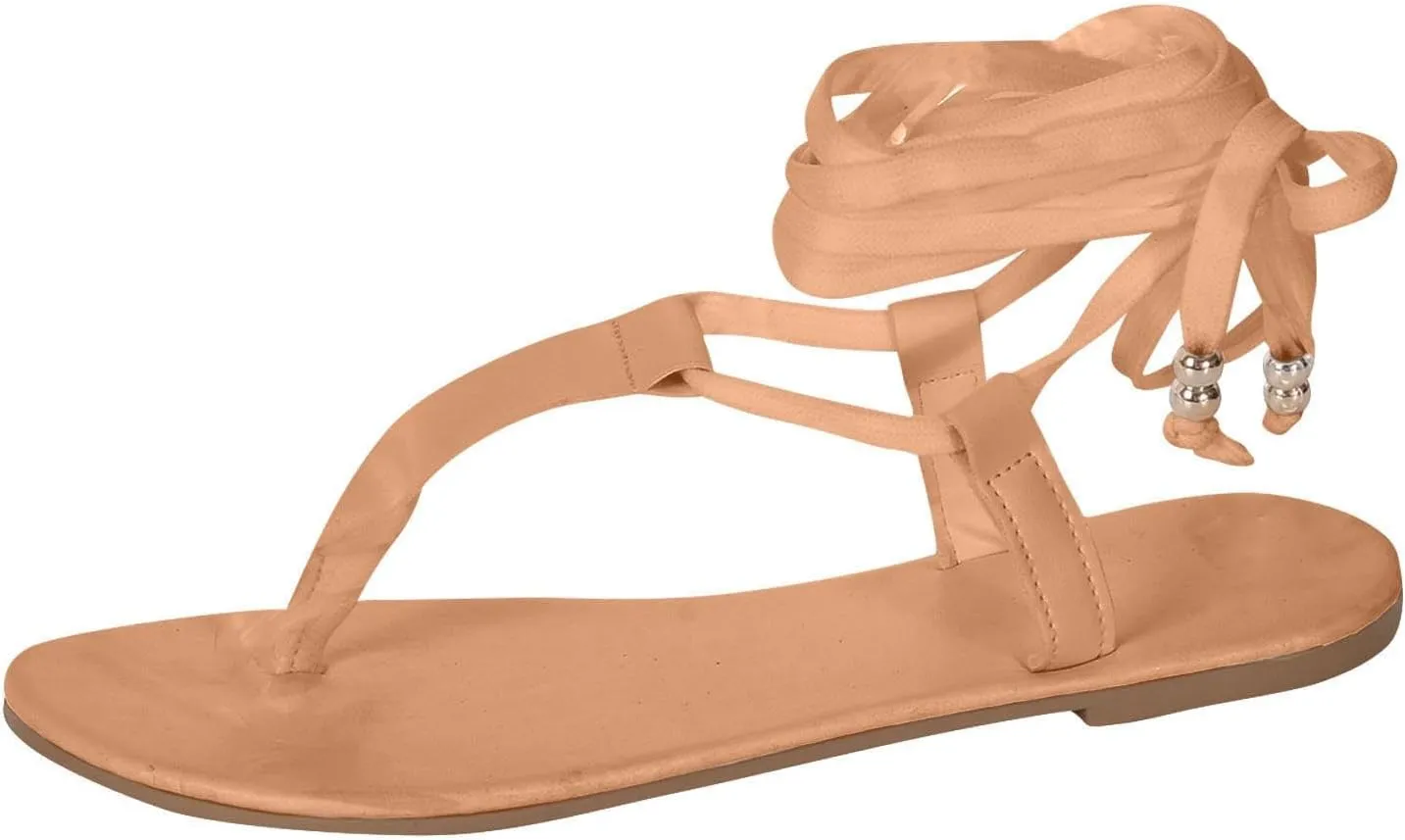 Women's Strappy Thong Sandal Flat Summer Stylish Flip Flop Pearl Embellished Casual Slipper Clip Toe Vacation Shoe