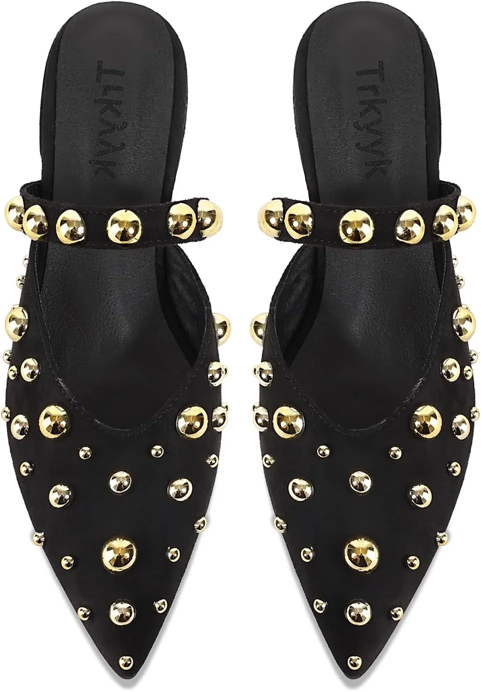 Women's Studded Mules Pointed Toe Strap Slipper Comfortable Flats Shoes