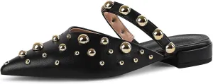 Women's Studded Mules Pointed Toe Strap Slipper Comfortable Flats Shoes